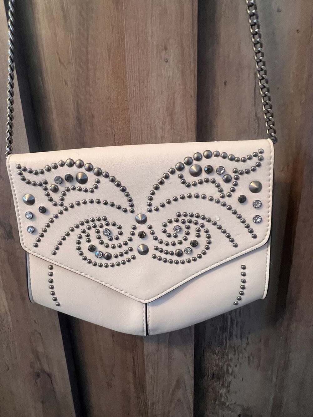 Express White Studded Crossbody Bag with Chain Strap